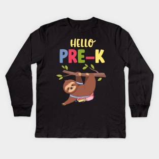 Funny Hello Pre-K Gift Back To School Sloth Shirt Kids Long Sleeve T-Shirt